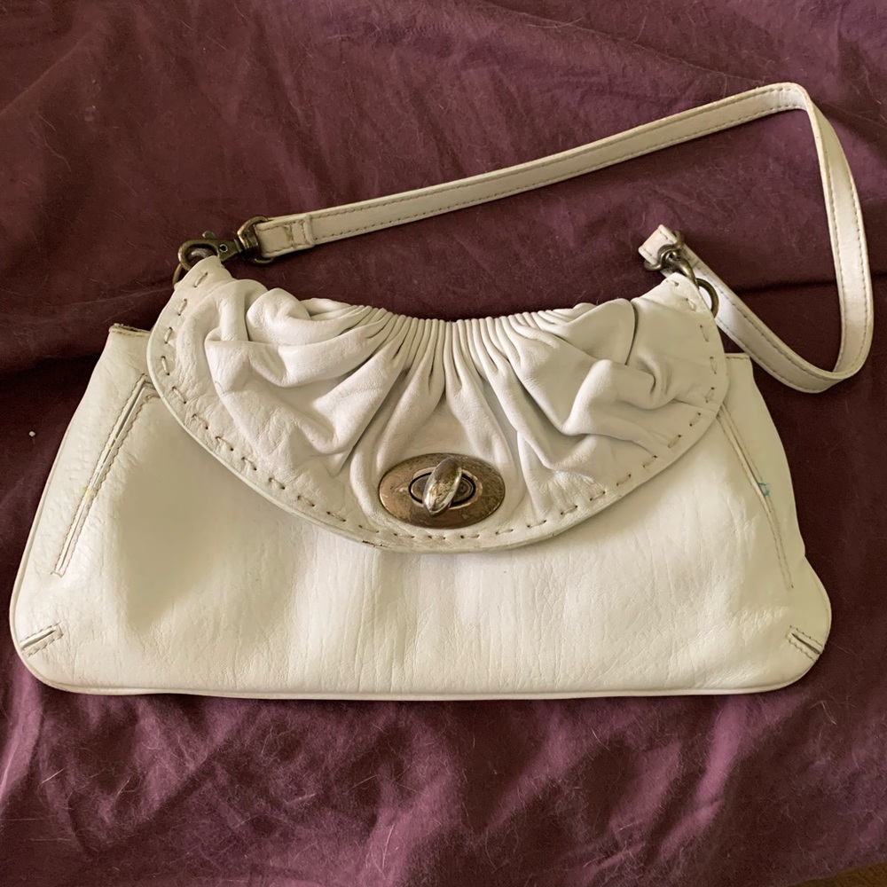 Cream beige distressed leather Kate Landry purse from Anthropologie